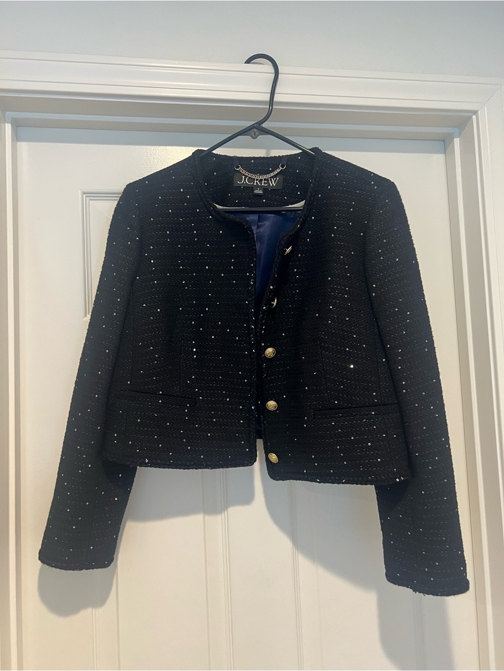 J.Crew Black Tweed Blazer with Gold Buttons